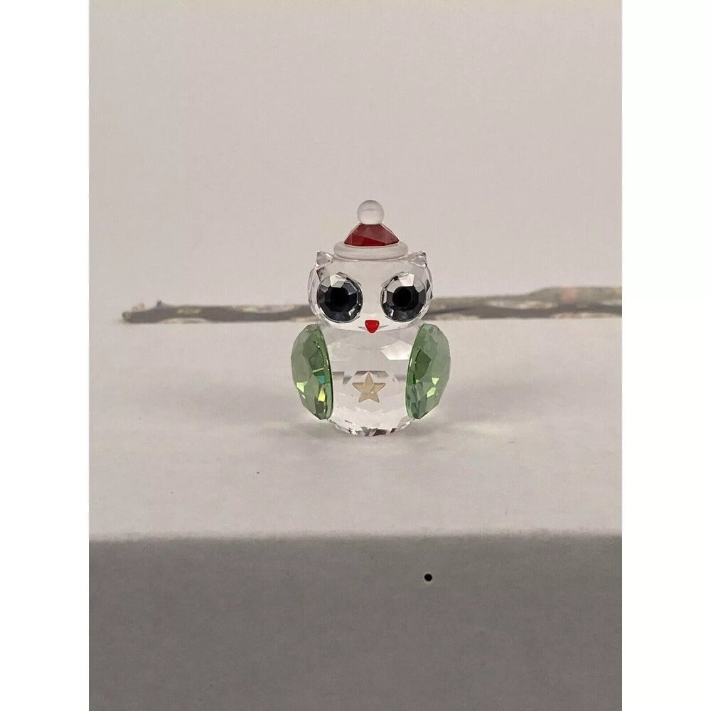 Swarovski Crystal 'Rocking Owl' Figurine w/ Santa Hat #1140812 Retired. NIB